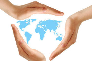World map surrounded by hands - Who We Serve - HiConnect